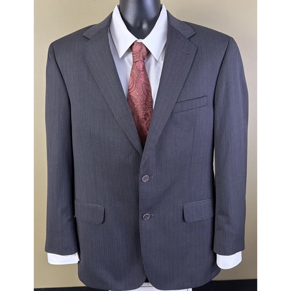 Jos A Bank Signature Gold Jacket 41R Charcoal Gray Pinstripe Super 150's Wool